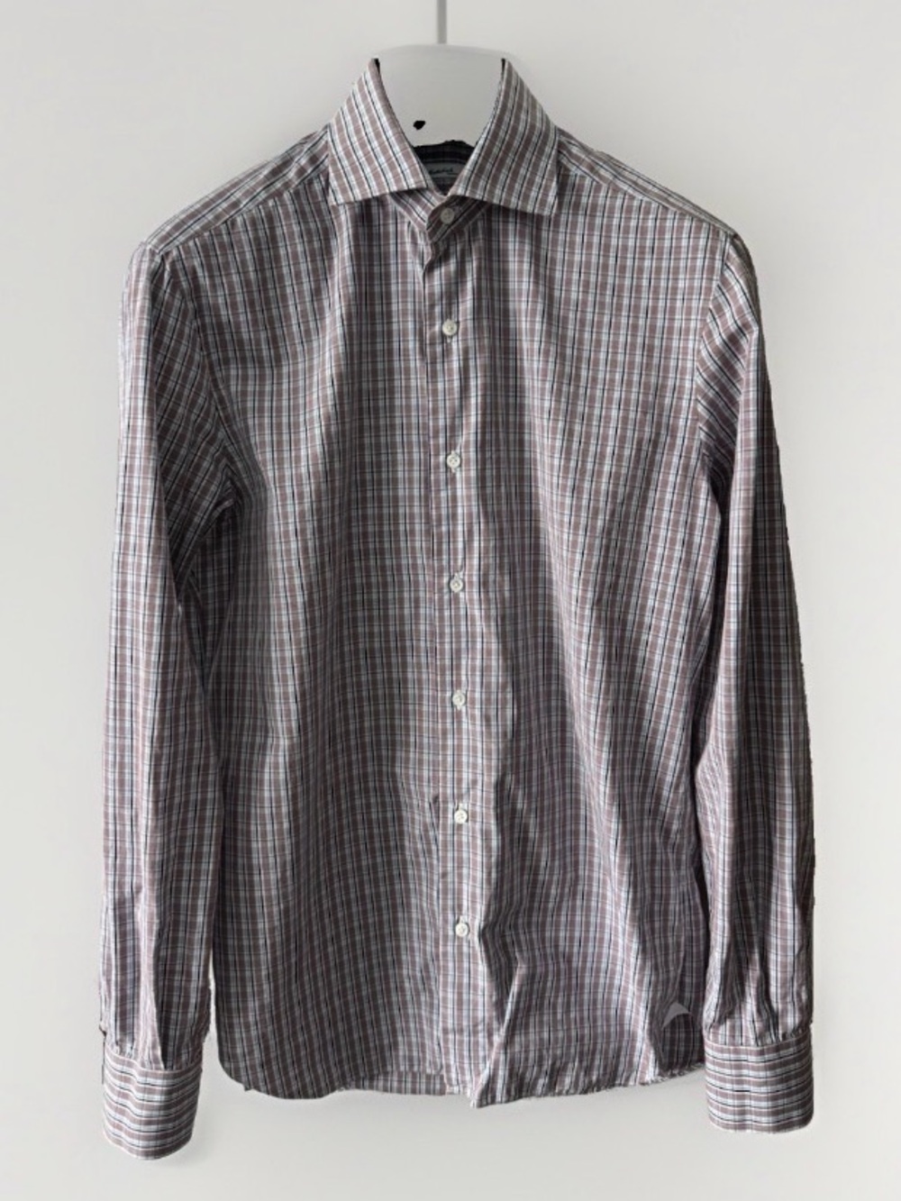 Mattabisch Napoli - Men's Brown Blue White Plaid Shirt (15.75, 40)